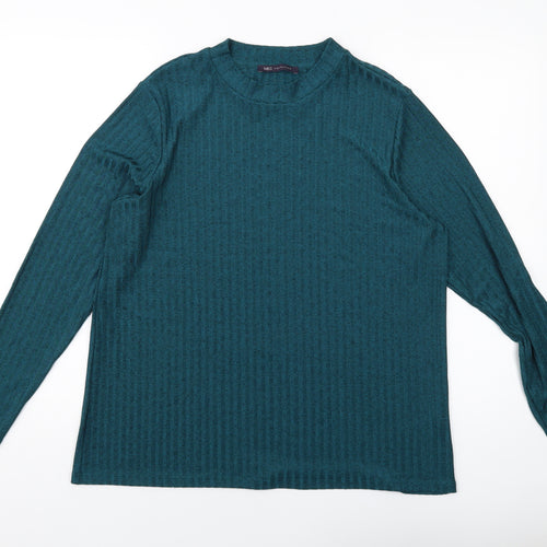 Marks and Spencer Womens Green Polyester Basic T-Shirt Size 18 Mock Neck