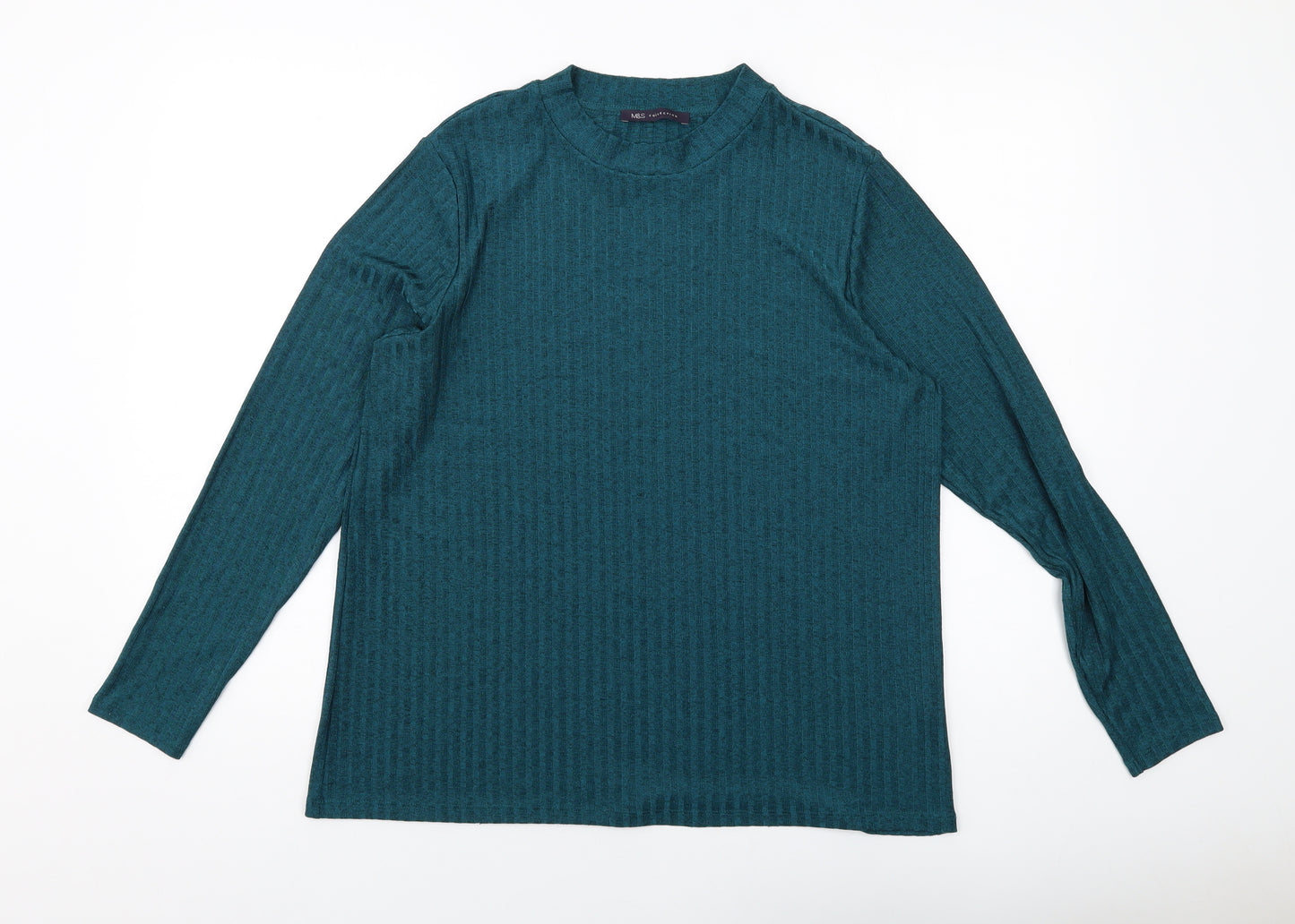 Marks and Spencer Womens Green Polyester Basic T-Shirt Size 18 Mock Neck