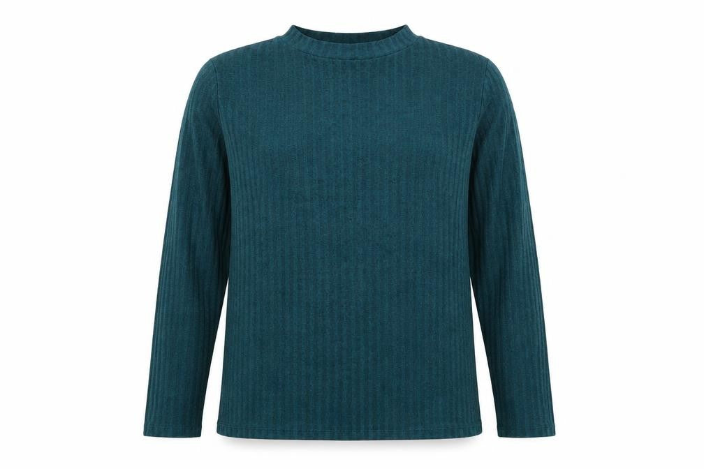 Front view of Marks & Spencer women’s green polyester basic t-shirt, size UK 18, mock neck