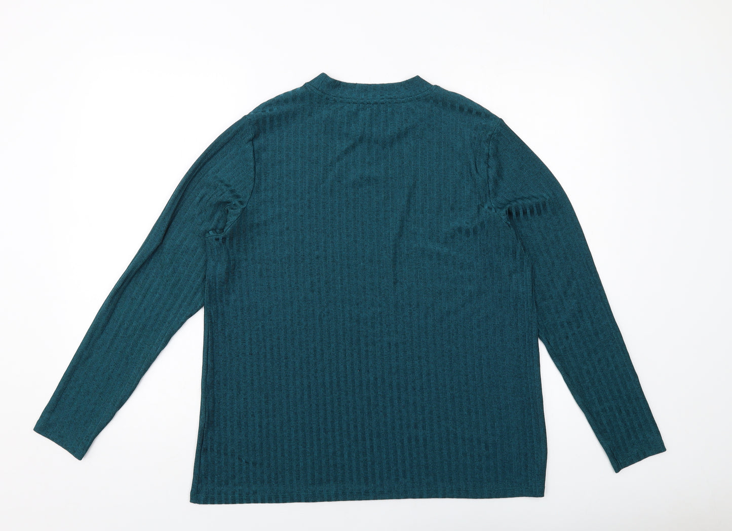 Marks and Spencer Womens Green Polyester Basic T-Shirt Size 18 Mock Neck