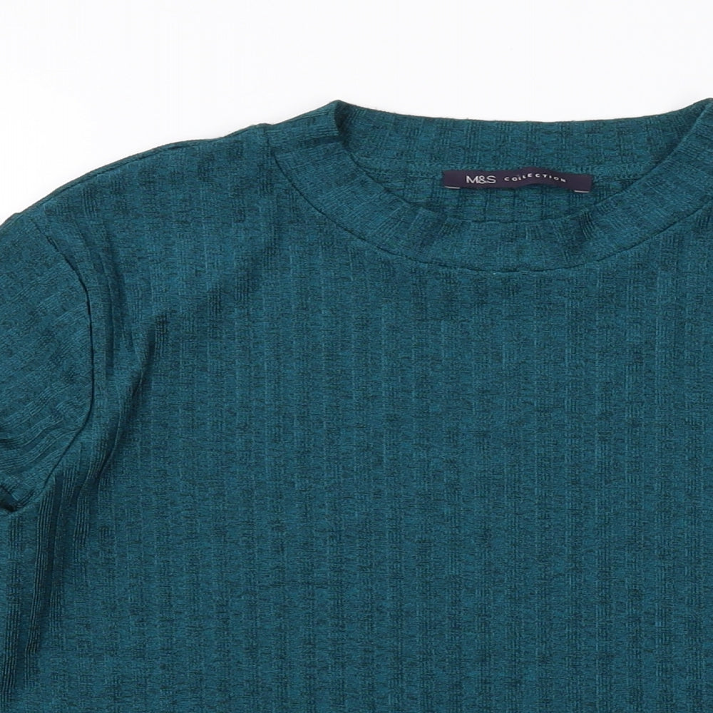 Marks and Spencer Womens Green Polyester Basic T-Shirt Size 18 Mock Neck