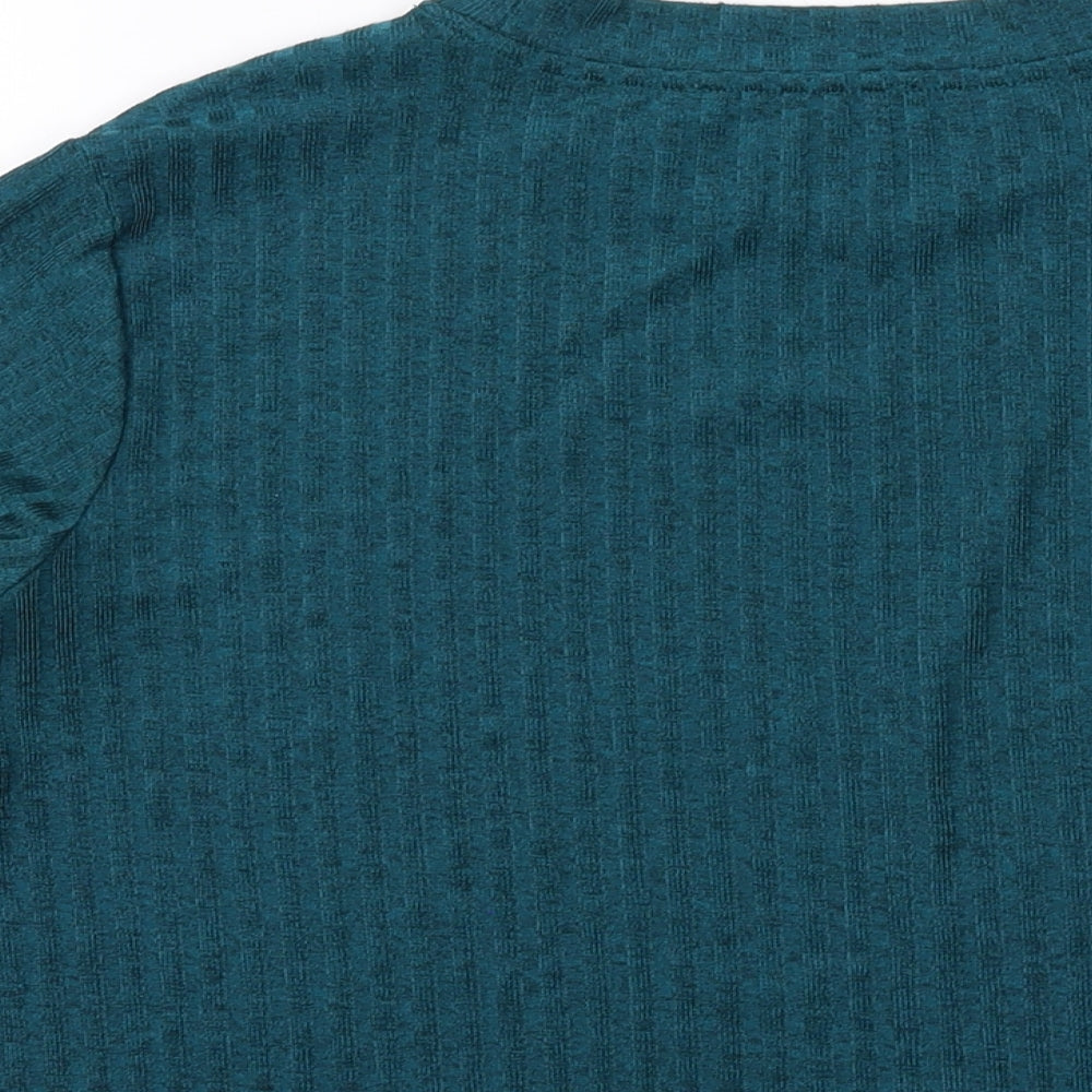 Marks and Spencer Womens Green Polyester Basic T-Shirt Size 18 Mock Neck