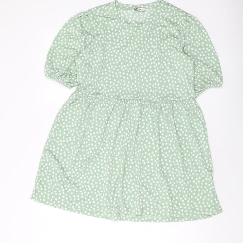 Stradivarius Womens Green Polka Dot Polyester A-Line Size L Round Neck Pullover