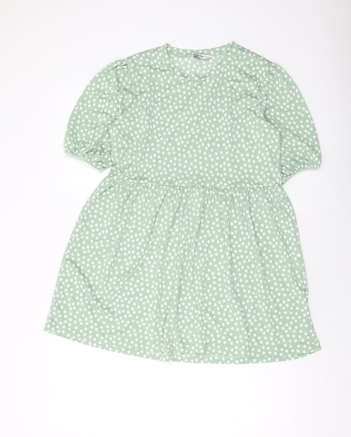 Stradivarius Womens Green Polka Dot Polyester A-Line Size L Round Neck Pullover