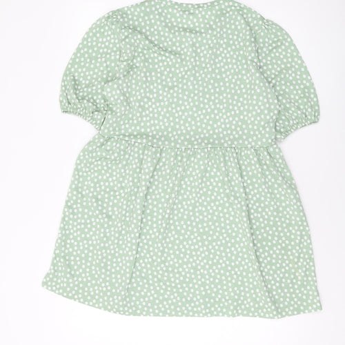Stradivarius Womens Green Polka Dot Polyester A-Line Size L Round Neck Pullover