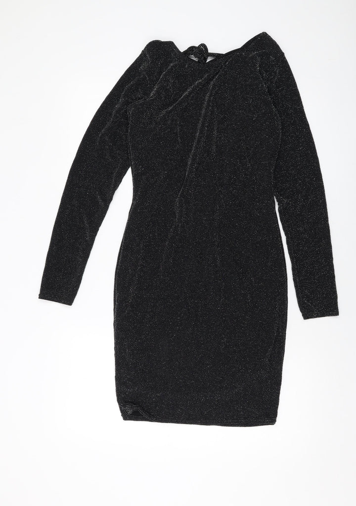 Prague Womens Black Polyester Bodycon Size 12 Round Neck Pullover