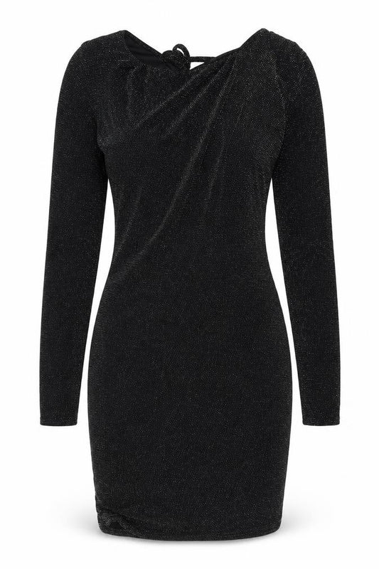 Front view of Prague women’s black polyester bodycon, size UK 12, round neck pullover