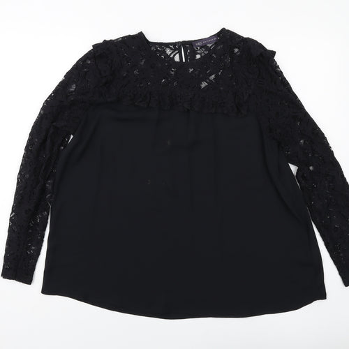 Marks and Spencer Womens Black Polyester Basic Blouse Size 12 Round Neck