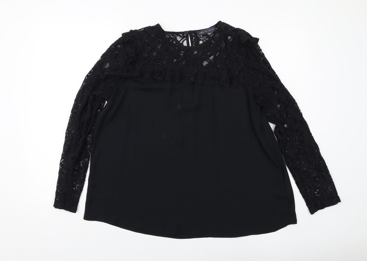 Marks and Spencer Womens Black Polyester Basic Blouse Size 12 Round Neck