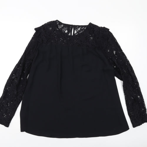 Marks and Spencer Womens Black Polyester Basic Blouse Size 12 Round Neck
