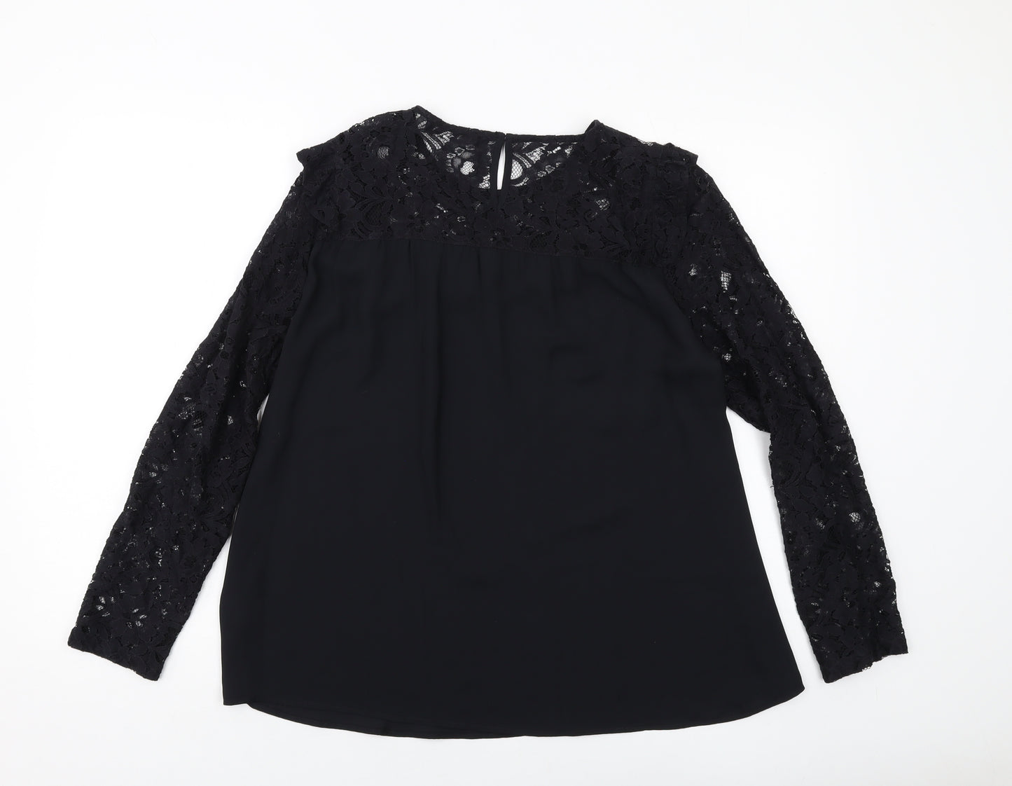 Marks and Spencer Womens Black Polyester Basic Blouse Size 12 Round Neck