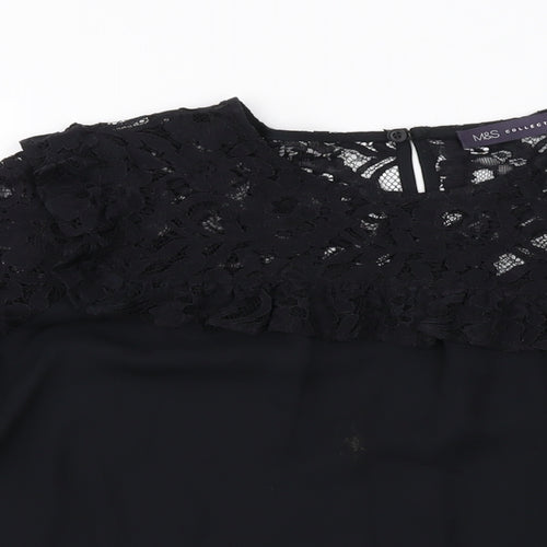 Marks and Spencer Womens Black Polyester Basic Blouse Size 12 Round Neck