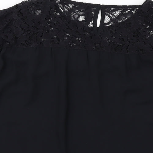 Marks and Spencer Womens Black Polyester Basic Blouse Size 12 Round Neck