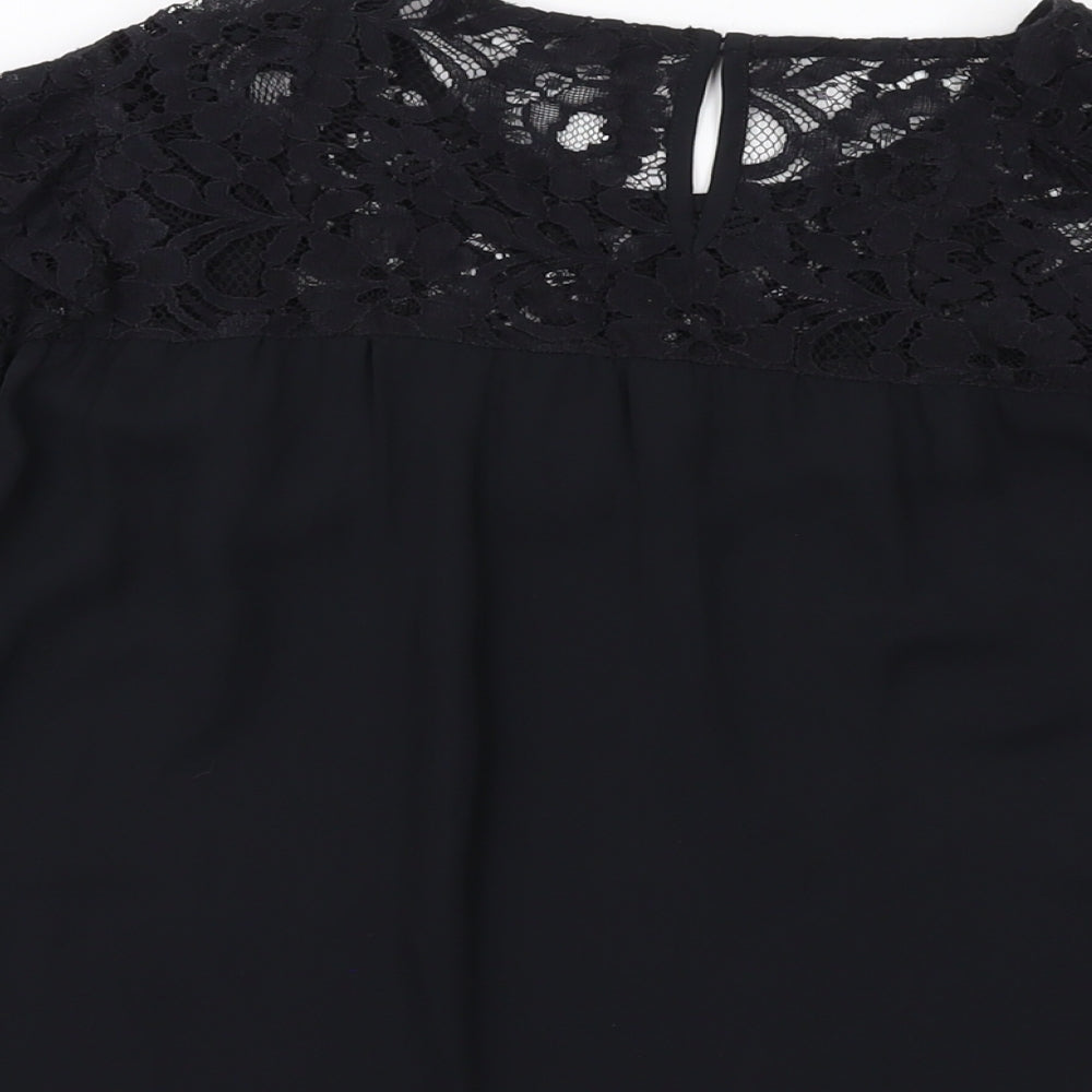 Marks and Spencer Womens Black Polyester Basic Blouse Size 12 Round Neck
