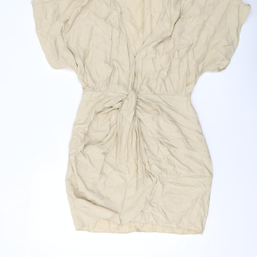 H&M Womens Beige Viscose Mini Size M V-Neck Hook & Eye