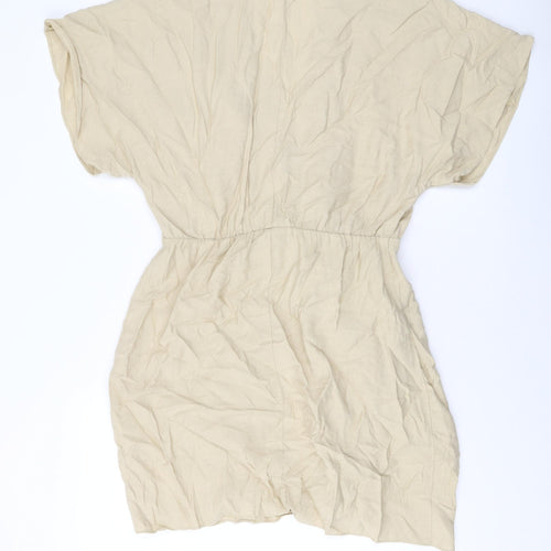 H&M Womens Beige Viscose Mini Size M V-Neck Hook & Eye