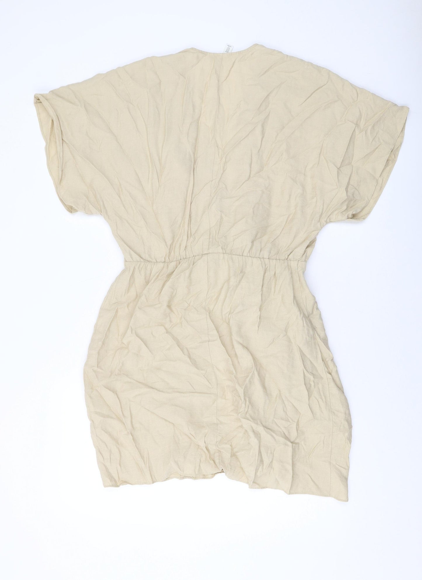 H&M Womens Beige Viscose Mini Size M V-Neck Hook & Eye