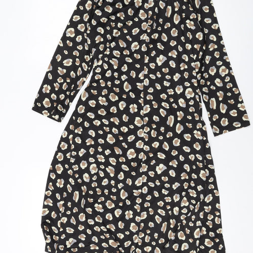 Marisa & Marie Womens Black Animal Print Polyester A-Line Size M V-Neck Pullover