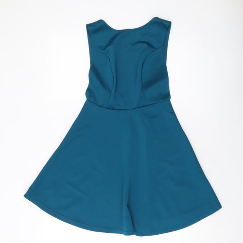Boohoo Womens Blue Polyester Skater Dress Size 10 Round Neck Pullover