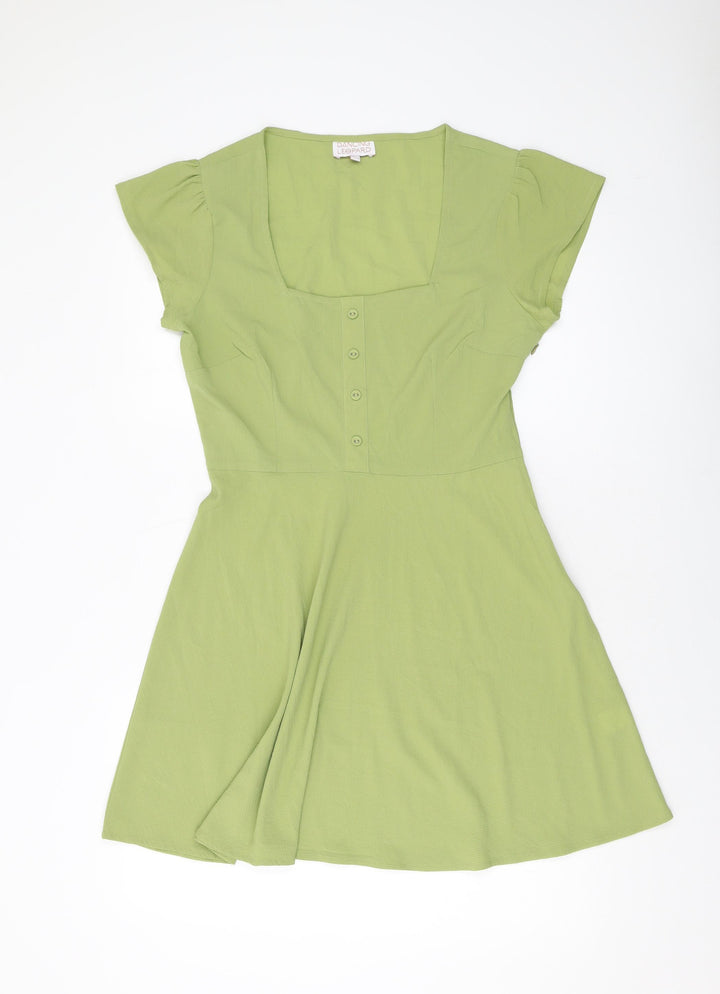 Dancing Leopard Womens Green Polyester A-Line Size 12 Square Neck Pullover