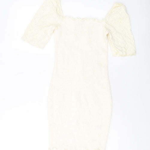 H&M Womens Ivory Cotton Bodycon Size 12 Square Neck Pullover