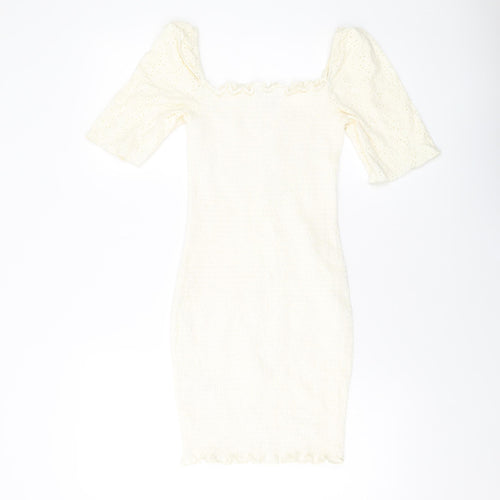 H&M Womens Ivory Cotton Bodycon Size 12 Square Neck Pullover