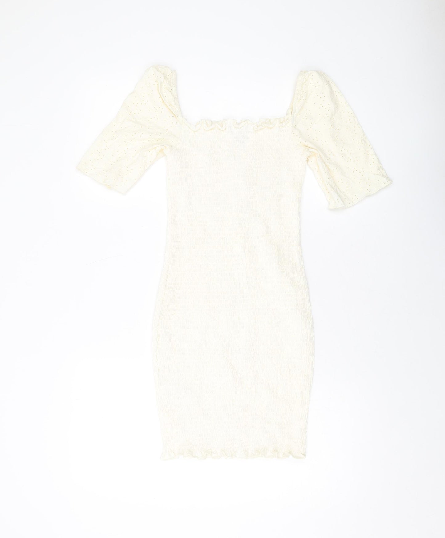 H&M Womens Ivory Cotton Bodycon Size 12 Square Neck Pullover