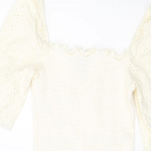 H&M Womens Ivory Cotton Bodycon Size 12 Square Neck Pullover
