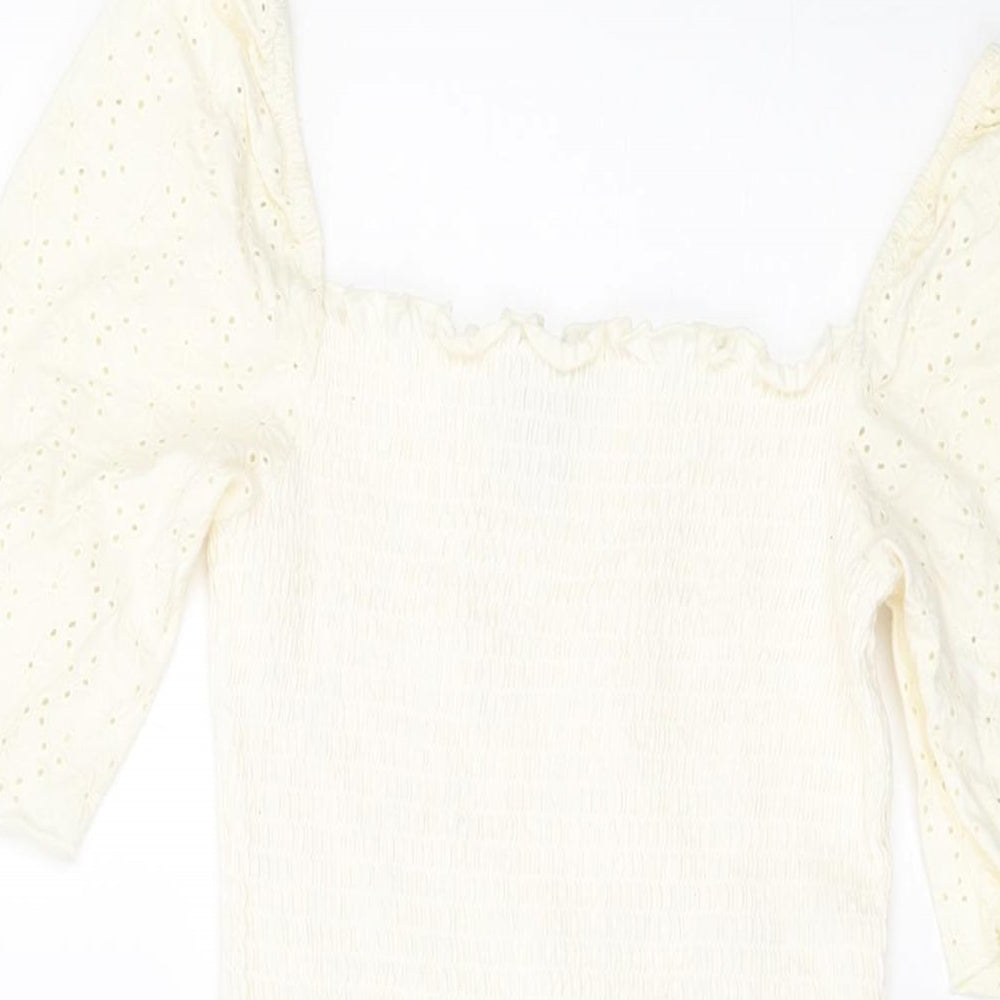 H&M Womens Ivory Cotton Bodycon Size 12 Square Neck Pullover
