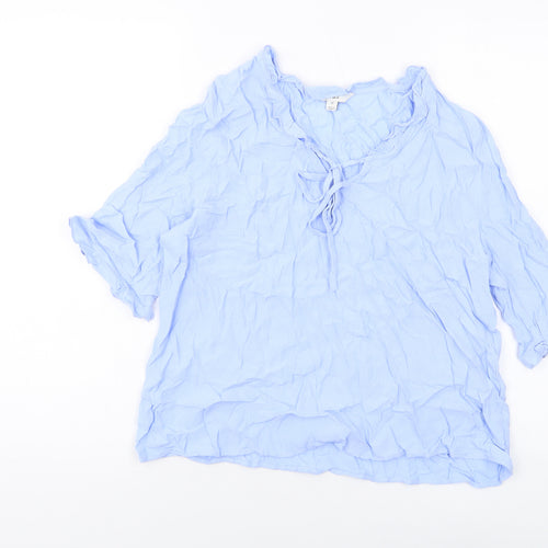 Marks and Spencer Womens Blue Viscose Basic Blouse Size 12 V-Neck
