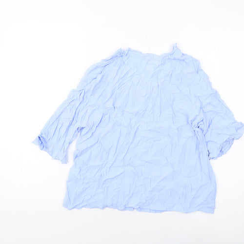 Marks and Spencer Womens Blue Viscose Basic Blouse Size 12 V-Neck