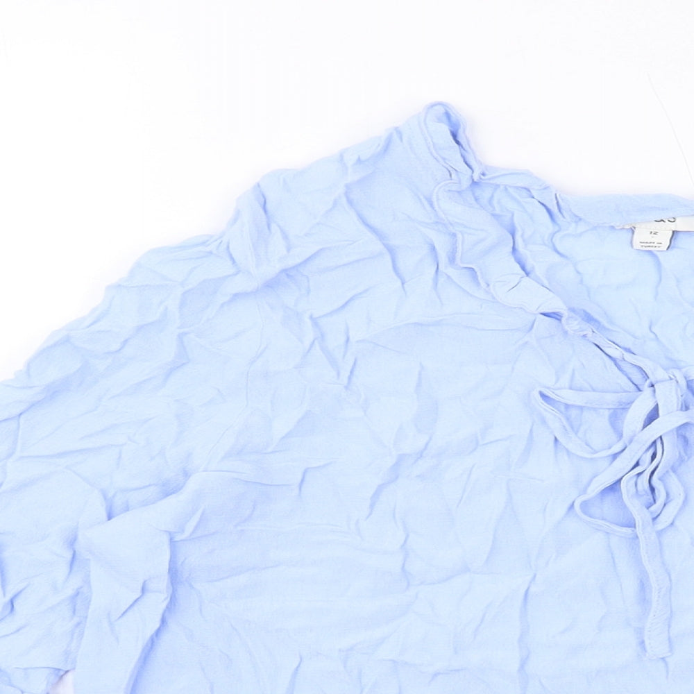 Marks and Spencer Womens Blue Viscose Basic Blouse Size 12 V-Neck