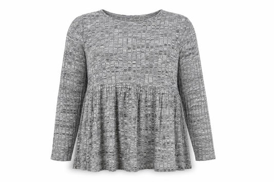 Front view of Boohoo women’s grey polyester basic blouse, size UK 16, round neck
