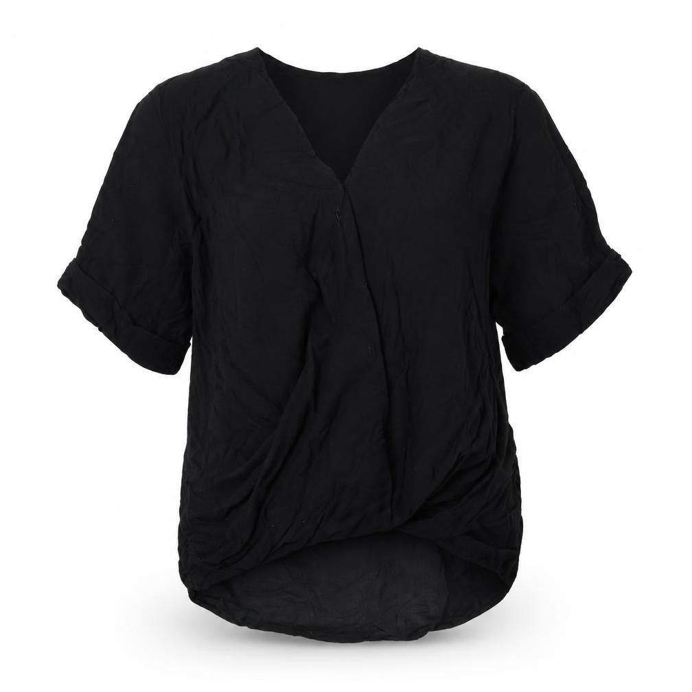Front view of Topshop women’s black viscose basic blouse, size UK 6, v-neck - twist detail