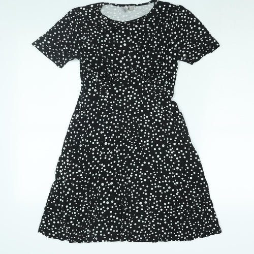 ASOS Womens Black Polka Dot Viscose A-Line Size 10 Round Neck Pullover