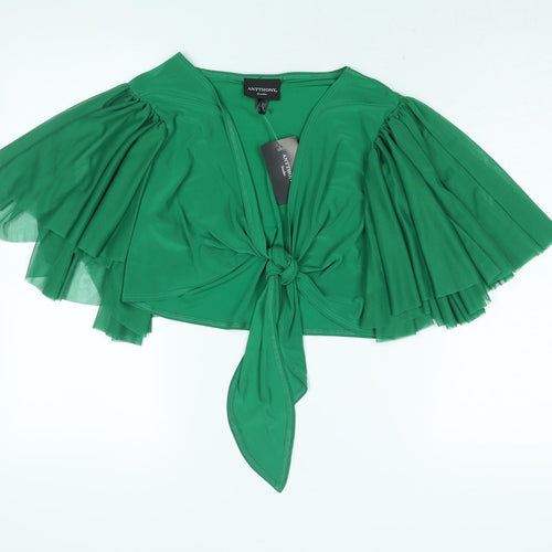 Antthony Womens Green Polyester Cropped Blouse Size M V-Neck