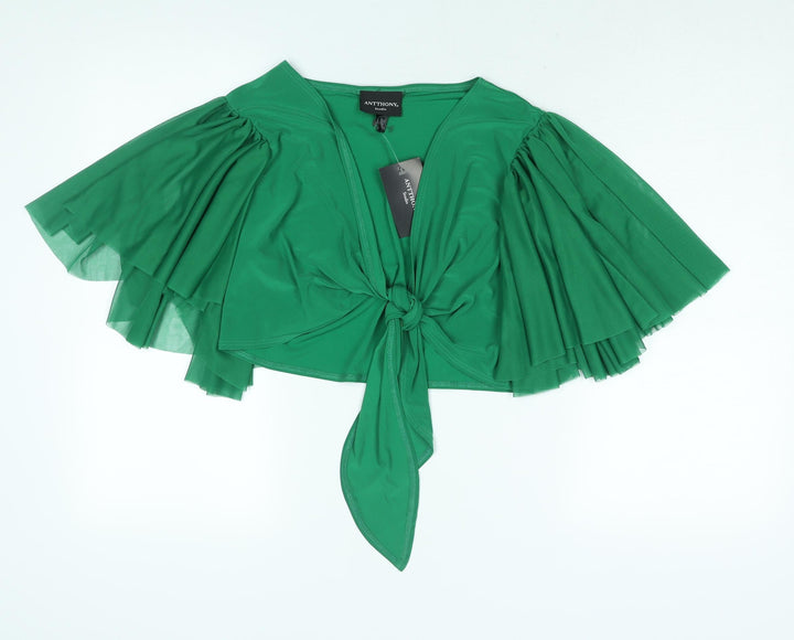 Antthony Womens Green Polyester Cropped Blouse Size M V-Neck