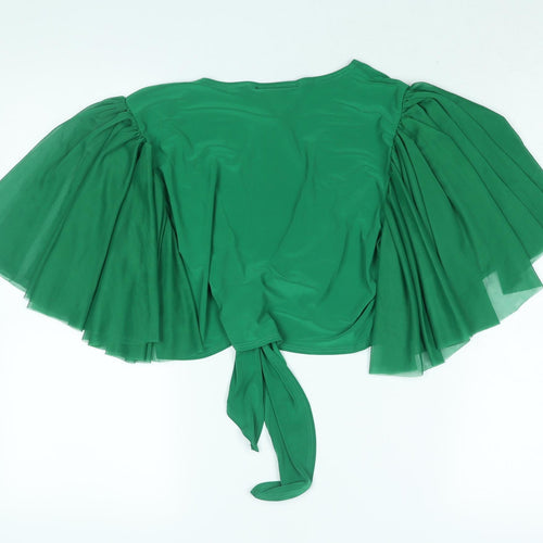 Antthony Womens Green Polyester Cropped Blouse Size M V-Neck
