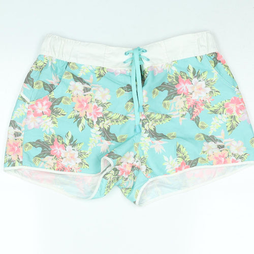 MANTARAY PRODUCTS Womens Blue Floral Polyester Basic Shorts Size 14 L3 in Regular Lace Up