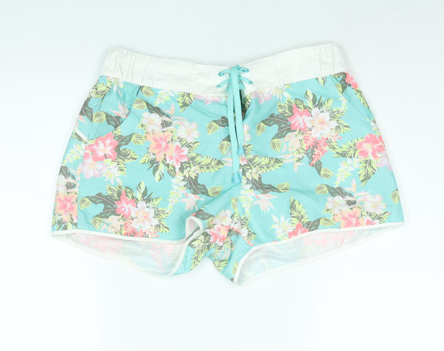 MANTARAY PRODUCTS Womens Blue Floral Polyester Basic Shorts Size 14 L3 in Regular Lace Up