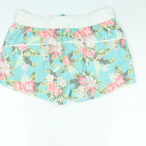 MANTARAY PRODUCTS Womens Blue Floral Polyester Basic Shorts Size 14 L3 in Regular Lace Up