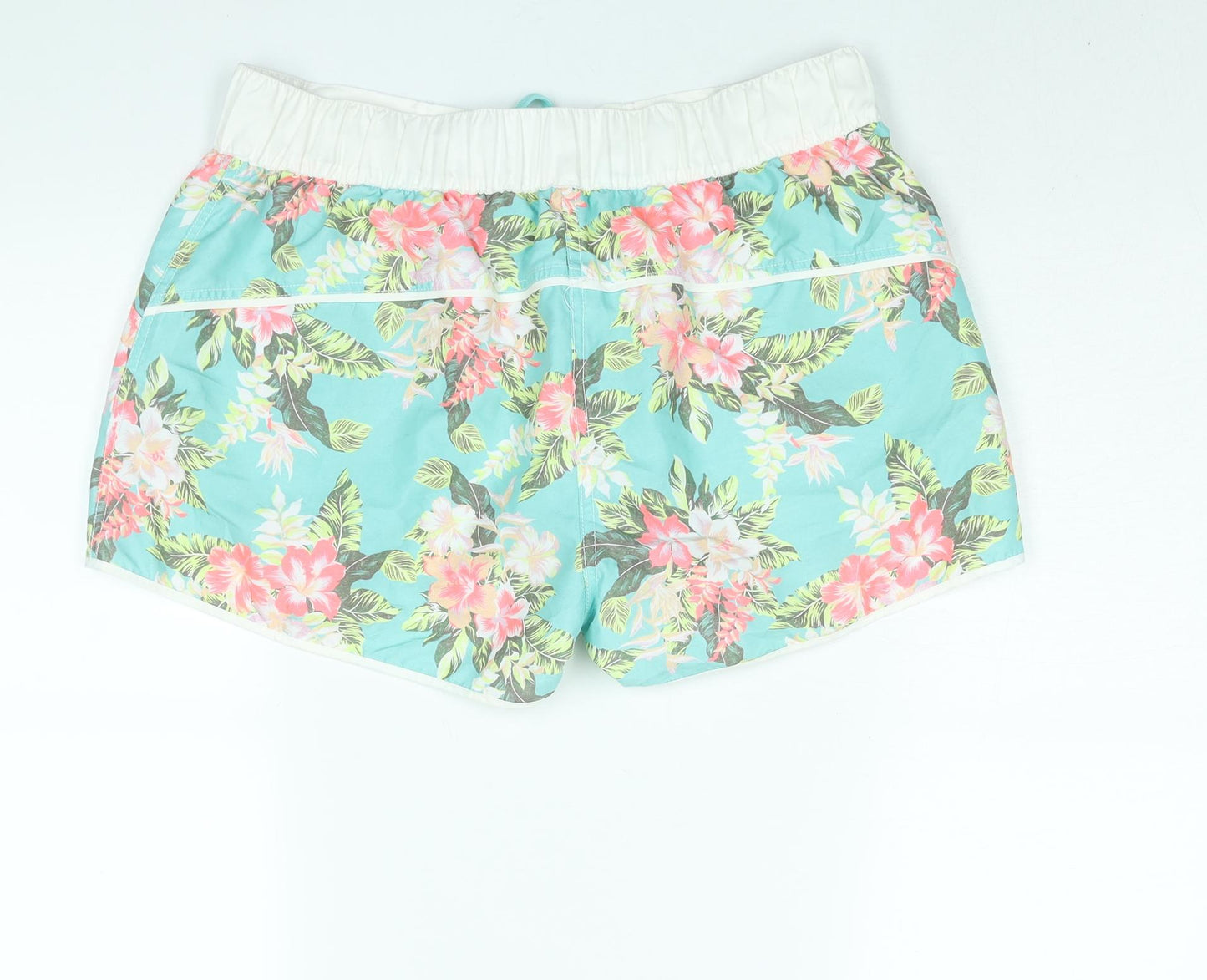 MANTARAY PRODUCTS Womens Blue Floral Polyester Basic Shorts Size 14 L3 in Regular Lace Up