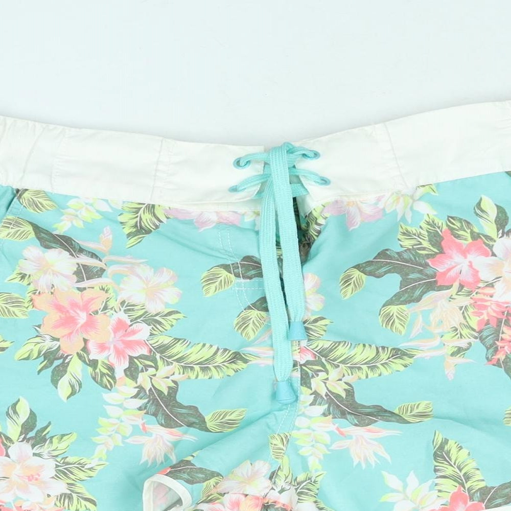 MANTARAY PRODUCTS Womens Blue Floral Polyester Basic Shorts Size 14 L3 in Regular Lace Up