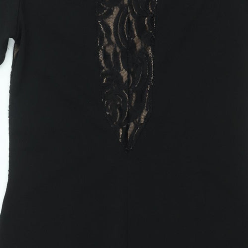 Marks and Spencer Womens Black Polyester Bodycon Size 12 Round Neck Pullover - Lace Panel