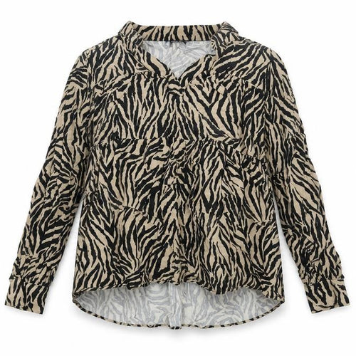 RESERVED Womens Brown Animal Print Viscose Basic Blouse Size 12 V-Neck - Smocked Tiger Print