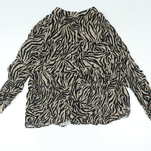 RESERVED Womens Brown Animal Print Viscose Basic Blouse Size 12 V-Neck - Smocked Tiger Print