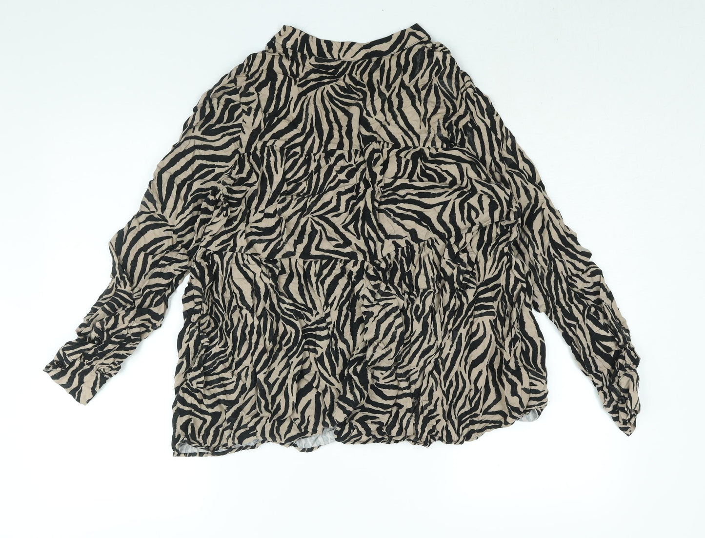 RESERVED Womens Brown Animal Print Viscose Basic Blouse Size 12 V-Neck - Smocked Tiger Print