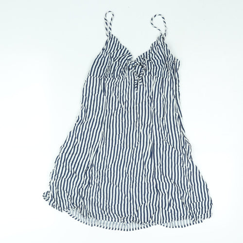 Divided by H&M Womens Blue Striped Viscose A-Line Size 8 V-Neck Zip