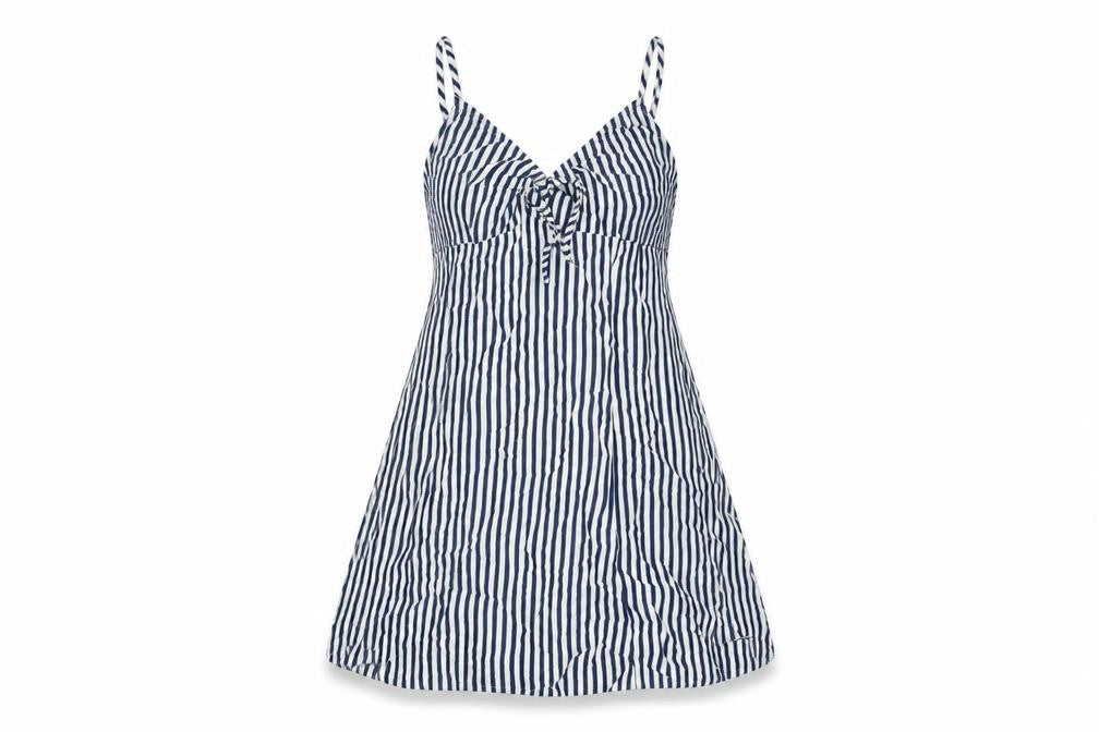 Divided by H&M Womens Blue Striped Viscose A-Line Size 8 V-Neck Zip