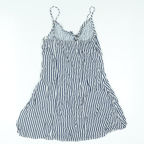 Divided by H&M Womens Blue Striped Viscose A-Line Size 8 V-Neck Zip